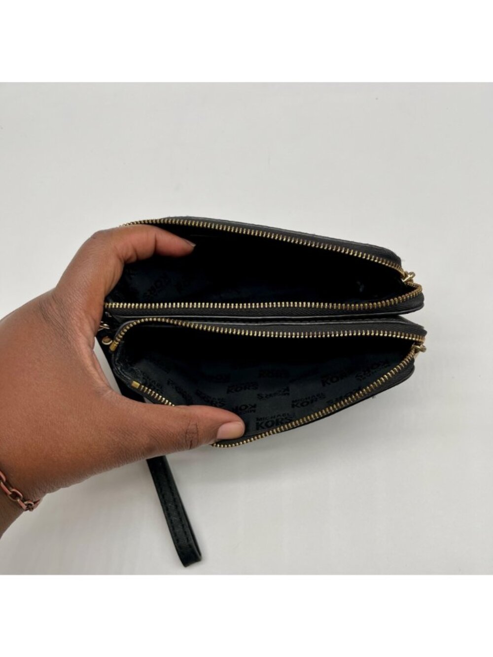 Michael Kors Black Jet Set Travel Double Zip Leather Wristlet - Picture 10 of 10